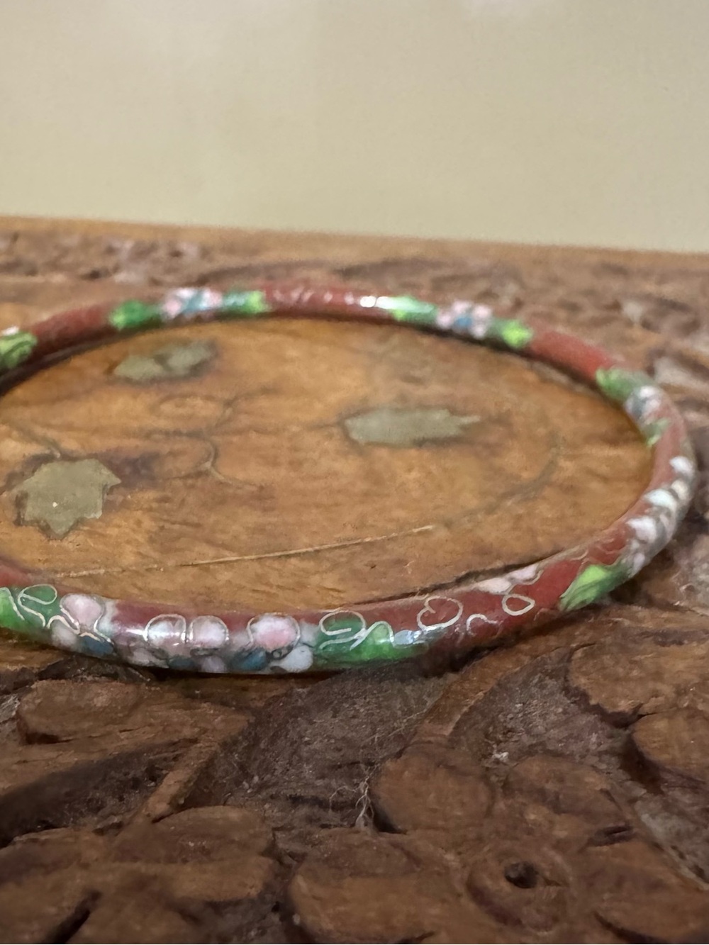 Vintage Cloissonné Floral Bangle Bracelet Boho Cottagecore